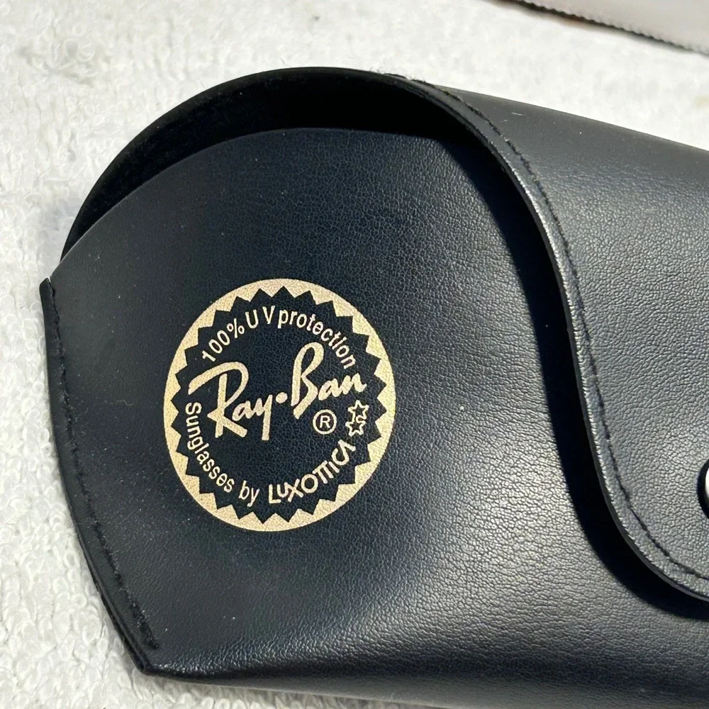Ray-Ban Sunglasses Case Black Faux Leather Snap Closure with Cleaning Cloth